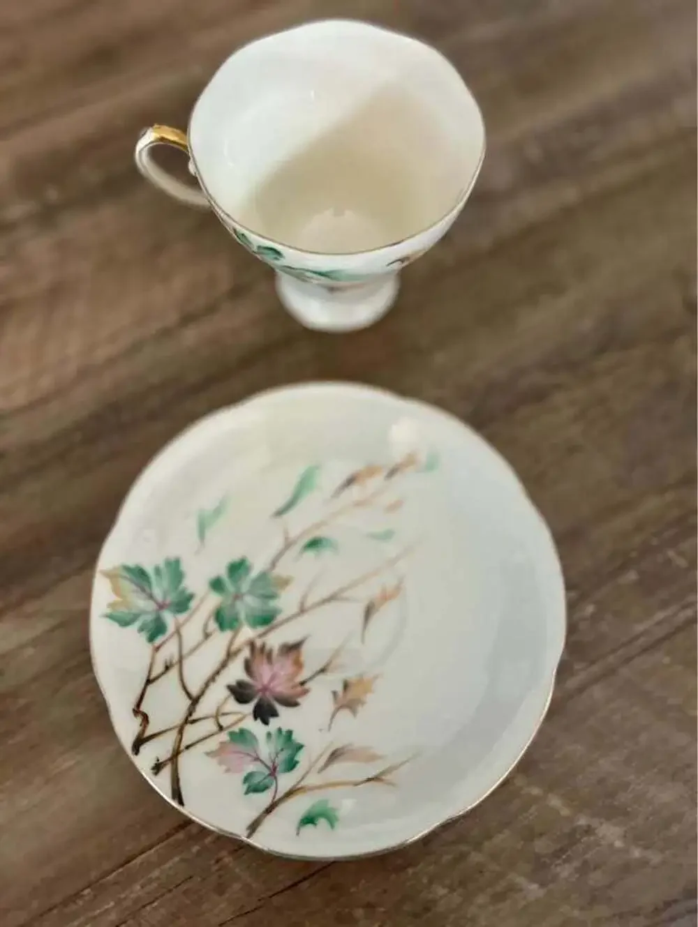 Vintage Hand-Painted Porcelain Teacup and Saucer Set